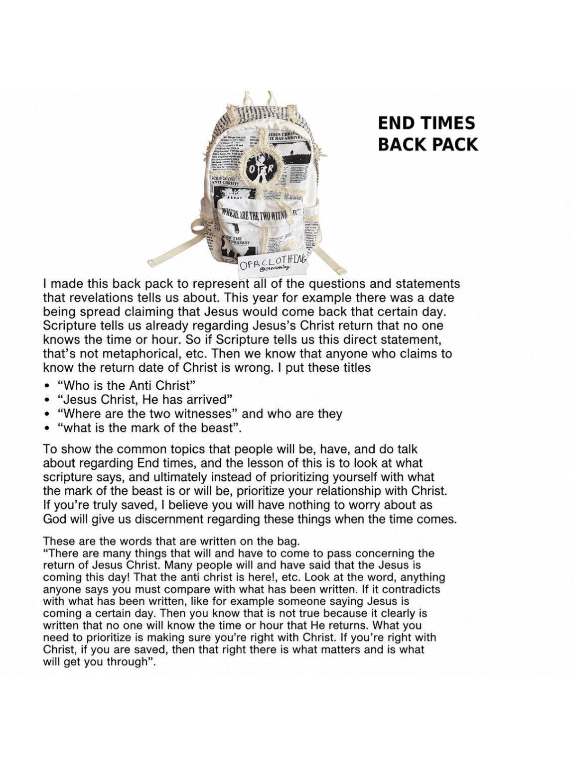 End Times Backpack
